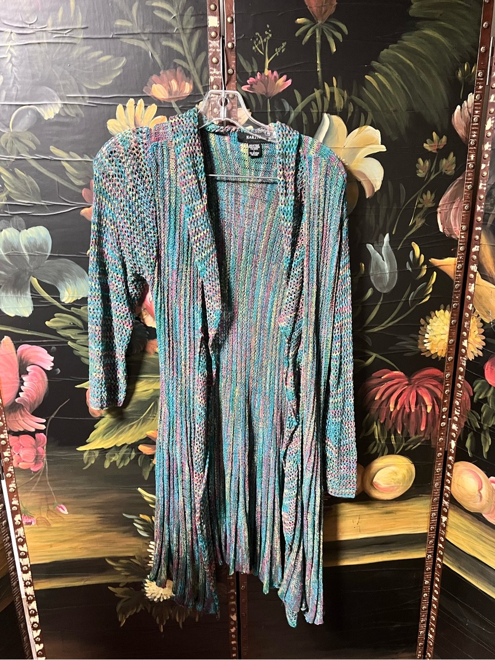 Kaktus Multicolor Open-Weave Knit Cardigan - Teal, Pink, Purple